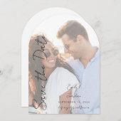 写真V Chic モダン 3 LG日付の円弧を保存 招待状 (正面/裏面)