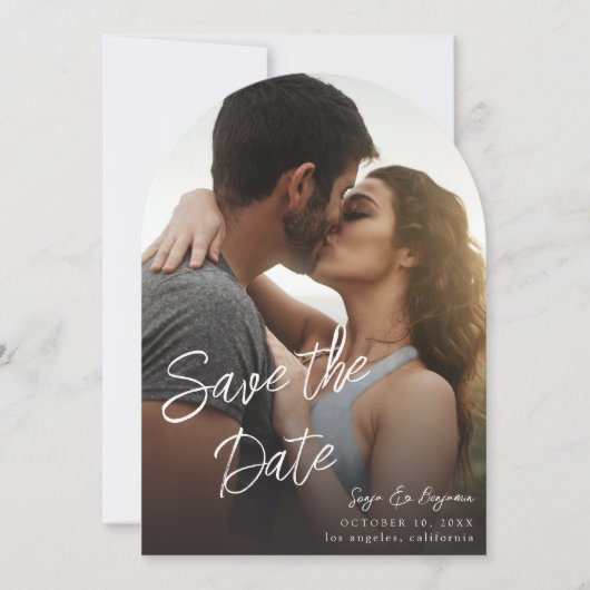 写真V Chic モダン 4 LG日付の円弧を保存 招待状 (正面)