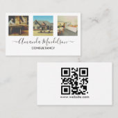 写真x3文字とQRコードまたはロゴ 名刺 (正面/裏面)