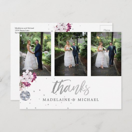 写真x 3エレガントなウェディングシルバーディスコありがとう ポストカード (正面/裏面)
