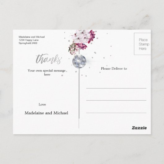 写真x 3エレガントなウェディングシルバーディスコありがとう ポストカード (裏面)