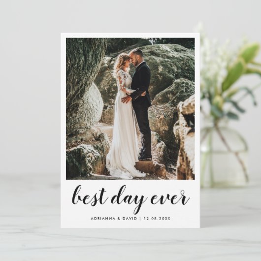 写結婚真の日最高のの台モダン本を組む サンキューカード (スタンド正面)