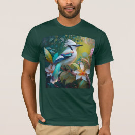 冠のあるコガモの羽根を持つカケス Tシャツ