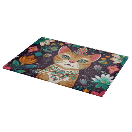 冠をかぶった宝石をちりばめた猫 カッティングボード (角)