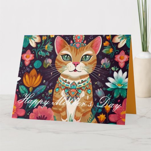 冠をかぶった宝石をちりばめた猫 カード (正面)