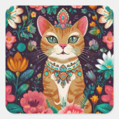 冠をかぶった宝石をちりばめた猫 スクエアシール (正面)
