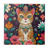 冠をかぶった宝石をちりばめた猫 タイル (正面)