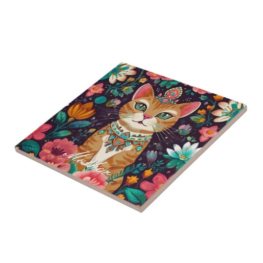 冠をかぶった宝石をちりばめた猫 タイル (側面)