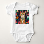 冠をかぶった宝石をちりばめた猫 ベビーボディスーツ (正面)