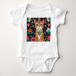 冠をかぶった宝石をちりばめた猫 ベビーボディスーツ