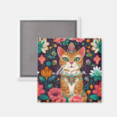 冠をかぶった宝石をちりばめた猫 マグネット (正面/裏面)