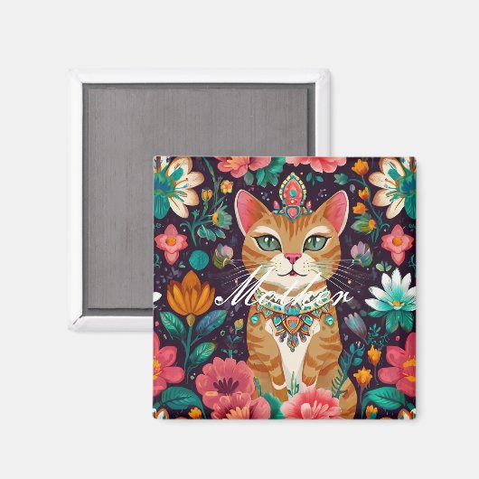 冠をかぶった宝石をちりばめた猫 マグネット (正面/裏面)