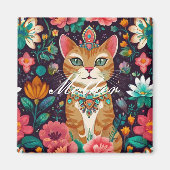 冠をかぶった宝石をちりばめた猫 マグネット (正面)