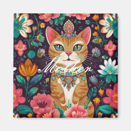 冠をかぶった宝石をちりばめた猫 マグネット