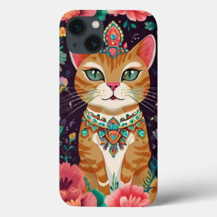 冠をかぶった宝石をちりばめた猫 iPhone 13ケース