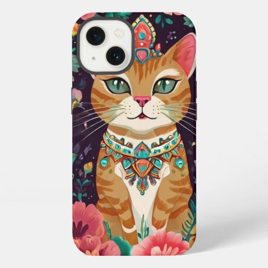 冠をかぶった宝石をちりばめた猫 iPhoneケース (裏面)