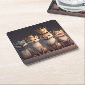 冠をかぶった野生動物 スクエアペーパーコースター (アングル)