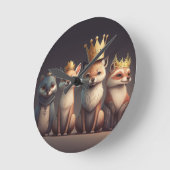 冠をかぶった野生動物 ラウンド壁時計 (傾斜)