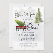 冬ああ何おもしろいクリスマスツリーファースト誕生日I 招待状 (正面)