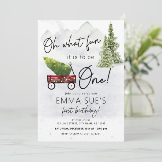 冬ああ何おもしろいクリスマスツリーファースト誕生日I 招待状 (スタンド正面)