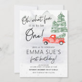 冬ああ何おもしろいヴィンテージトラックファースト誕生日 招待状 (正面)