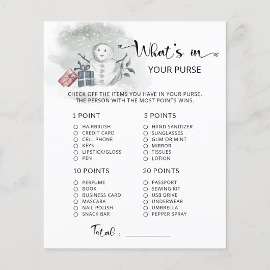 冬あなたの財布の赤ちゃんシャワーゲームの中に何がある (正面)