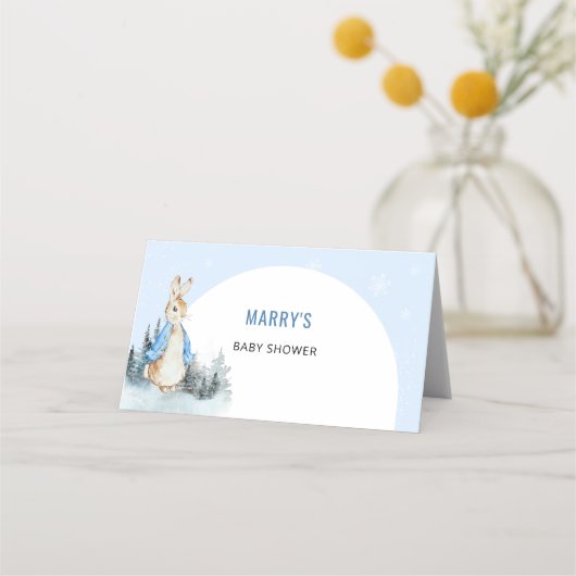 冬うさぎ赤ちゃんシャワーアーチ折り畳み座席表 プレイスカード (裏面)