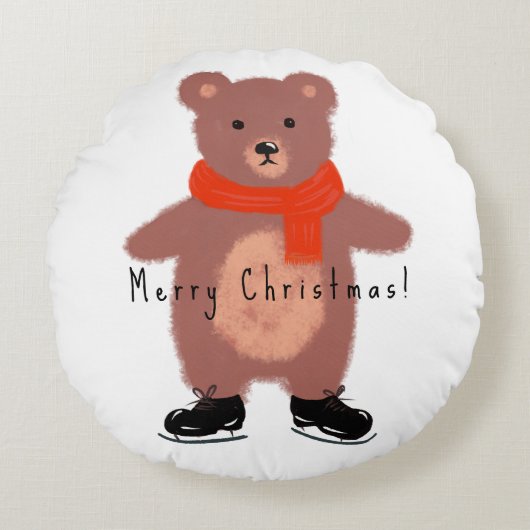 冬おもしろいのスキーをする ラウンドクッション (正面)