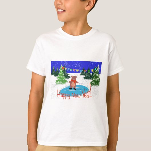 冬おもしろいのスキーをする Tシャツ (正面)