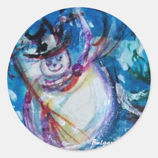 冬おもしろい夜の雪だるま ラウンドシール (正面)