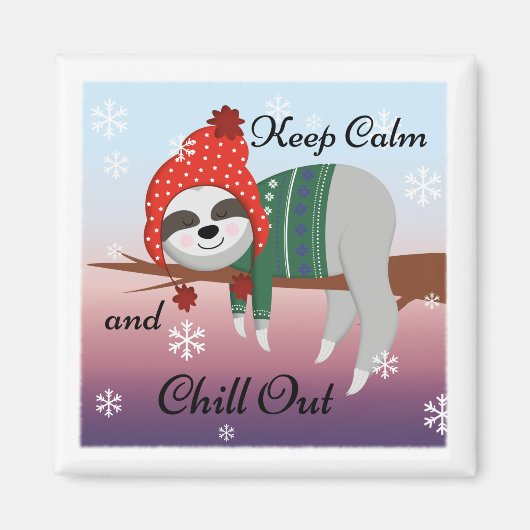 冬おもしろい帽保とスカーフの可愛い穏やかなスロース マグネット (正面)