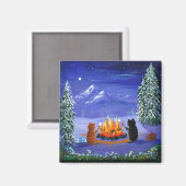 冬おもしろい猫の森づくり マグネット (正面/裏面)