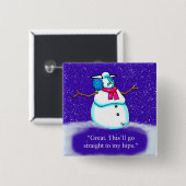 冬おもしろい雪の女性ボタン 缶バッジ (正面&裏面)