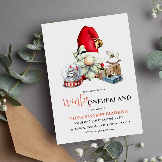 冬おもちゃスカンジナビアかわいい誕生日パーティー1st 招待状