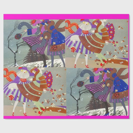 冬および秋アールデコ美しいファッション ラッピングペーパー (フラット)