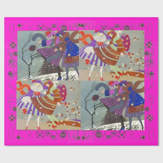 冬および秋アールデコ美しいファッション ラッピングペーパー (フラット)