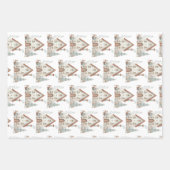 冬お洒落のクリスマスハウスウォーターカラー ラッピングペーパーシート (正面)