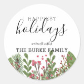 冬お洒落の緑の葉 ラウンドシール (正面)