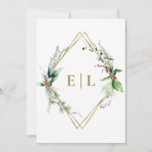 冬お洒落の離れベリー金ゴールドモノグラム結婚ズ 招待状 (裏面)