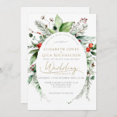 冬お洒落植物学モノグラム結婚ズ 招待状 (正面/裏面)