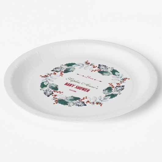 冬お洒落聖ベリーリースベビーシャワー ペーパープレート (アングル)
