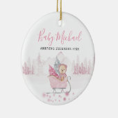 冬かわいいクマのベビーガール妊娠のお知らせ セラミックオーナメント (右)