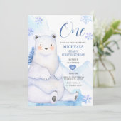 冬かわいいクマ雪片フォレストファースト誕生日 招待状 (スタンド正面)