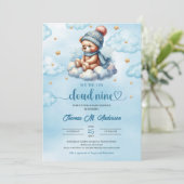 冬かわいいテディベア雲9男の子ベビーシャワー 招待状