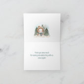 冬かわいいブルー雪だるま少年1歳の誕生日 サンキューカード (内部)