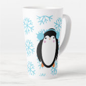 冬かわいいペンギンと雪の結晶 カフェラテマグ (右アングル)