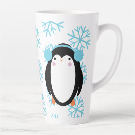 冬かわいいペンギンと雪の結晶 カフェラテマグ