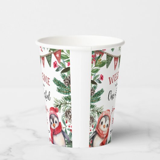 冬かわいいペンギンのクリスマス第1誕生日 紙コップ (右)