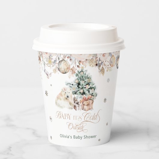 冬かわいいホッキョクグマ赤ちゃんシャワー 紙コップ (正面)