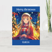 冬かわいらしのクリスマスにアニメの女の子 カード (正面)